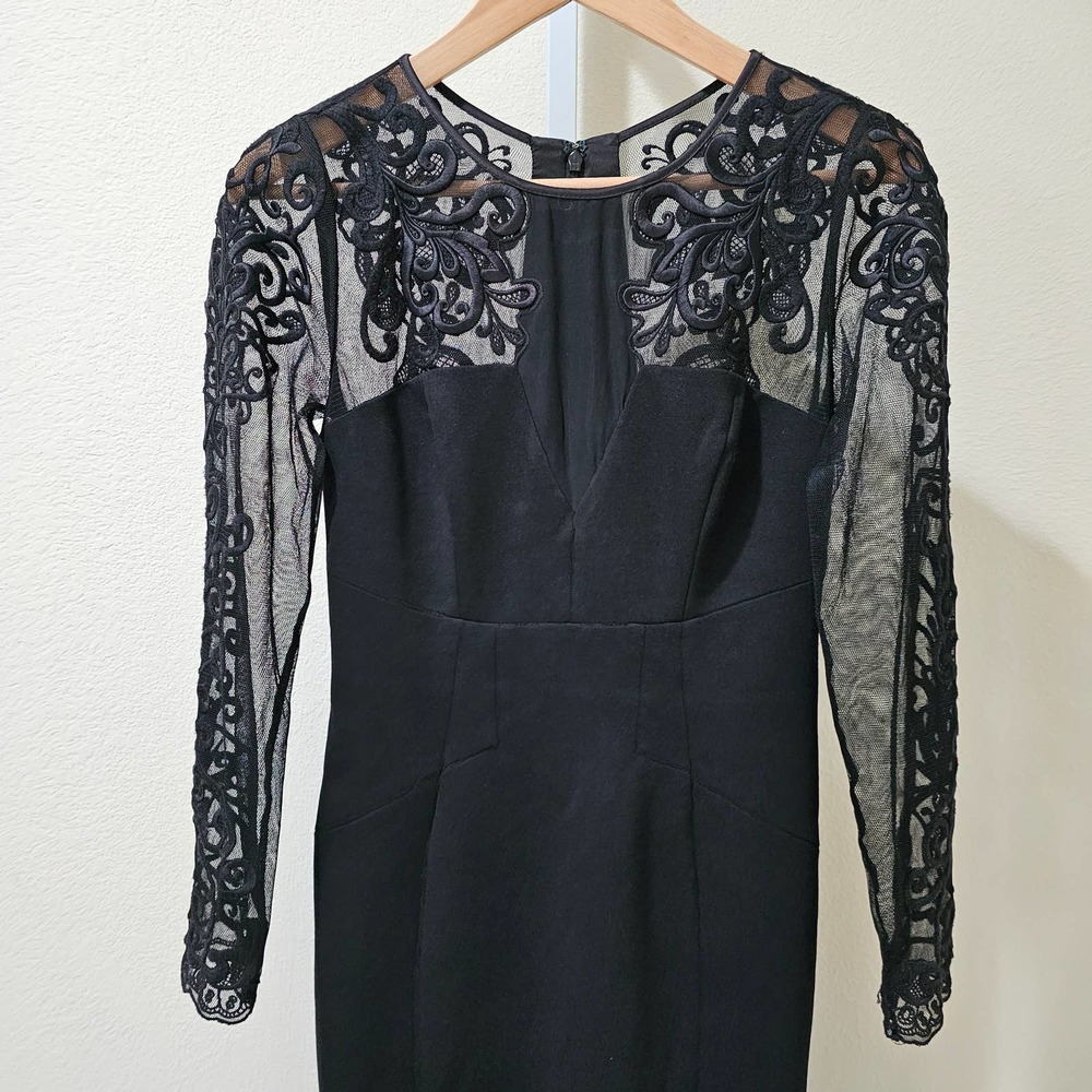 KAREN MILLEN Black Lace Long Sleeve Midi Zippered Dress sz 6 - Picture 3 of 11